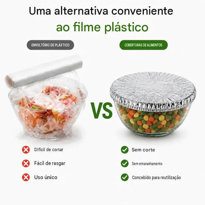 FreshCover — 10-20 Peças de Tampas Reutilizáveis de Alumínio para Conservar alimentos